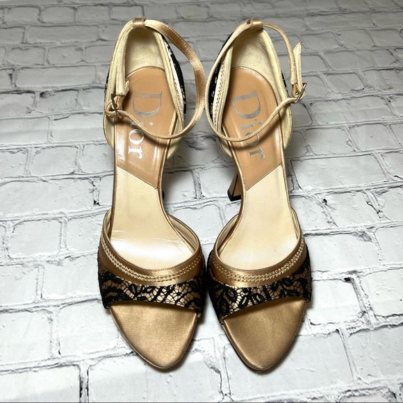 Dior Champagne Pink Satin Lace Sandal Heels Sz 37.5 - Picture 3 of 12